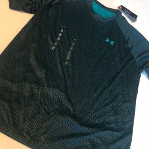 NWT Under Armour Black & Teal Heatgear T-Shirt LG, nice black and teal shirt